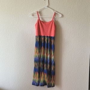 Orange, blue tie dye pattern dress